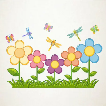 Flores y libelulas